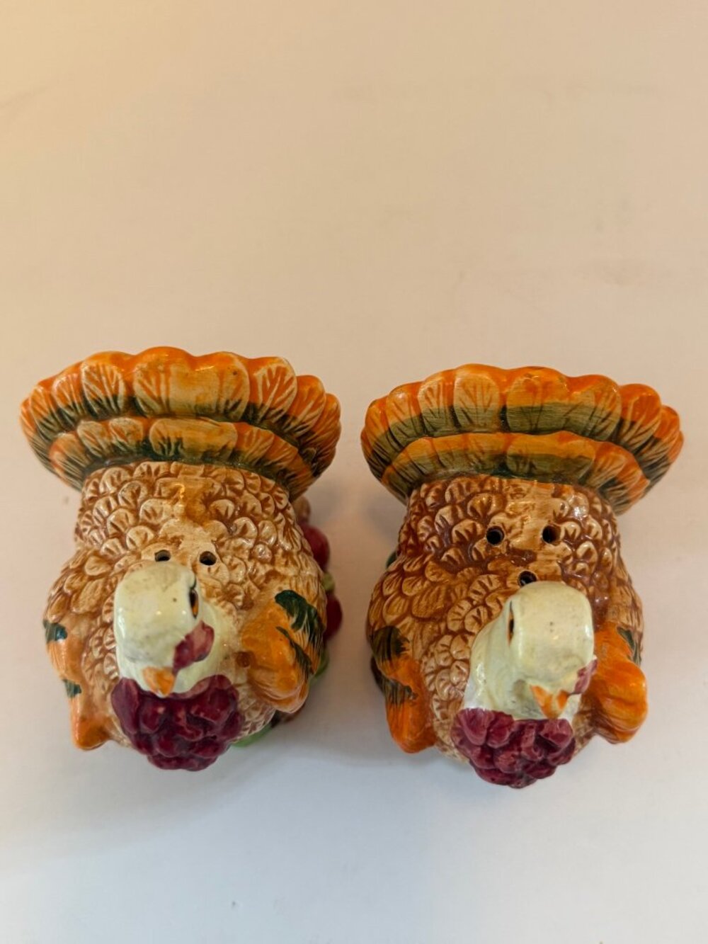 Hand Painted Ceramic Turkey Salt & Pepper Shaker Set Fall Harvest 4 inch Pair